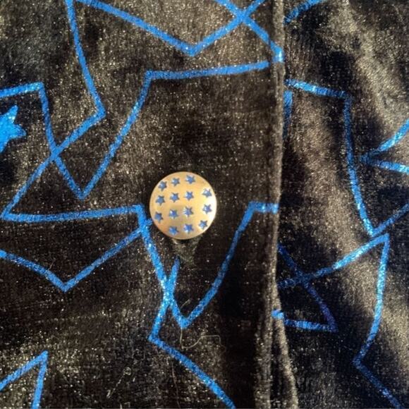 Vintage Wrangler Star Print Velvet Western Shirt Small Black Blue Long Sleeve - Picture 9 of 10